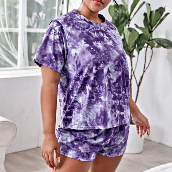 SHEIN ✦ Purple Tie-Dye Pajama Set ✦ Short Sleeve & Shorts 3XL NWT - Picture 5 of 9